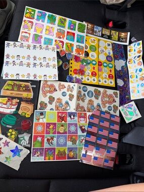 Vintage Sticker Lot- Lisa Frank/Flags/Highlights/Garden/Stars